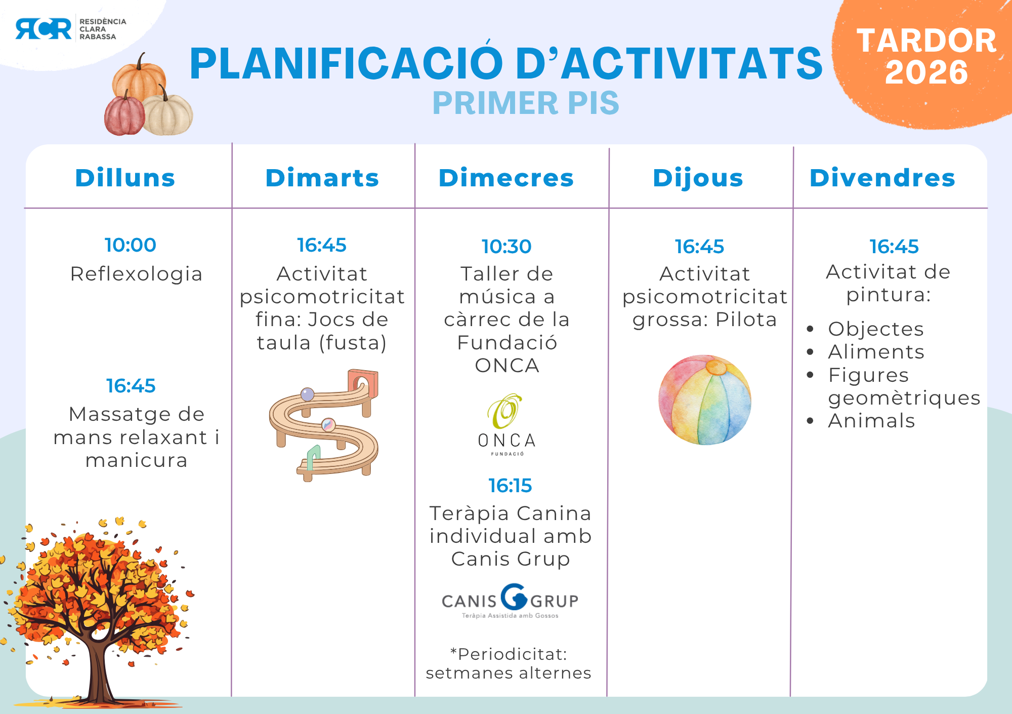 Planificació d'activitats del Primer Pis - Tardor