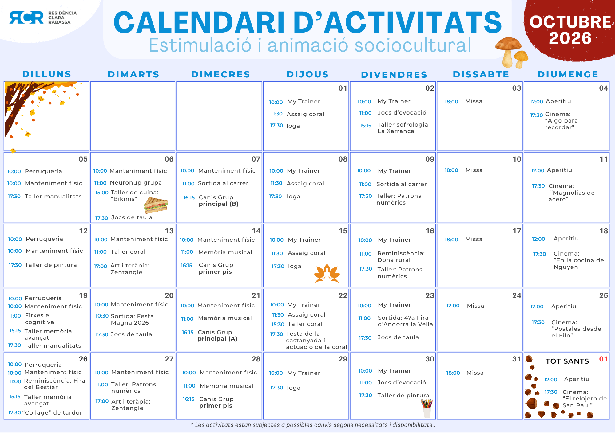 Planificació d'activitats Octubre 2026