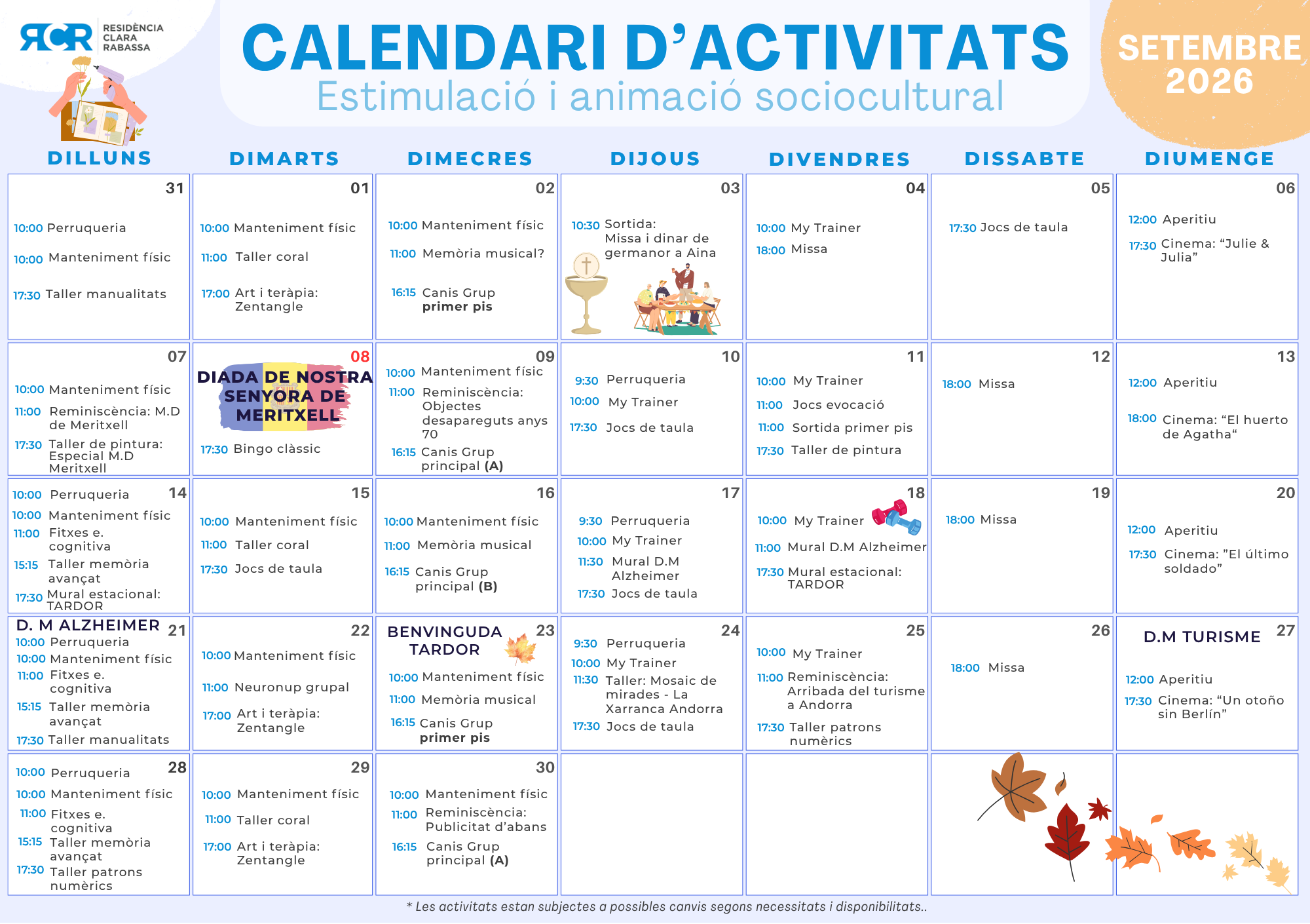 Planificació d'activitats Setembre 2026