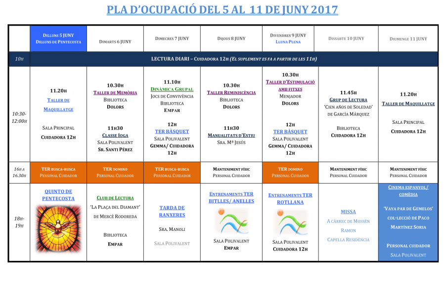 PLA OCUPACIÓ DEL 5 AL 11 DE JUNY 2017