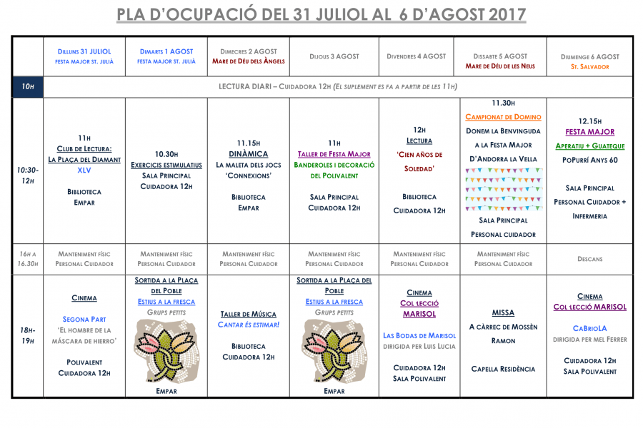 PLA OCUPACIÓ DEL 31 JULIOL AL 6 AGOST 2017