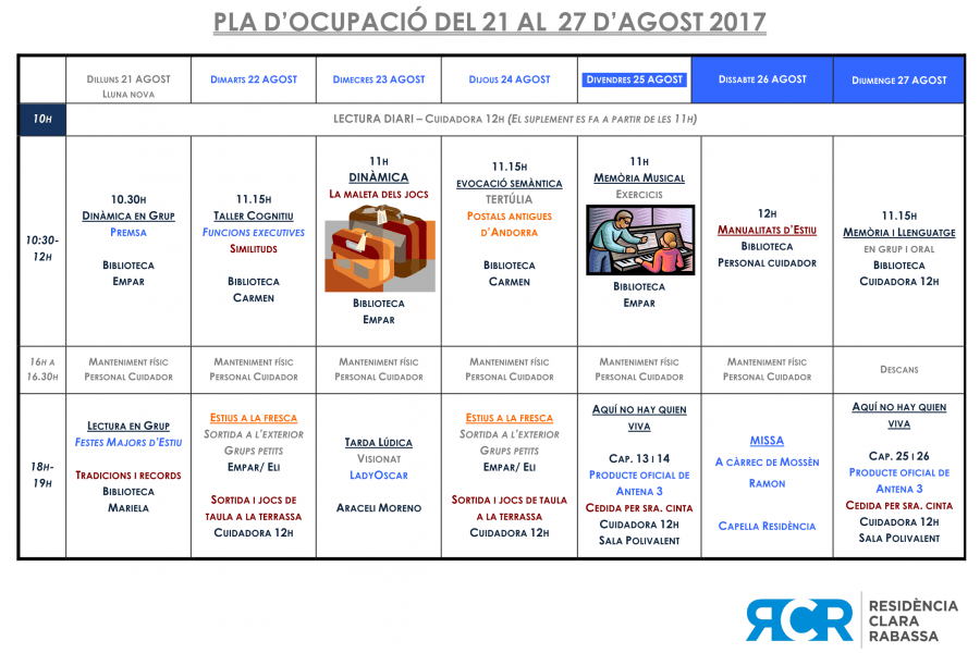 PLA OCUPACIÓ DEL 21 AL 27 AGOST 2017