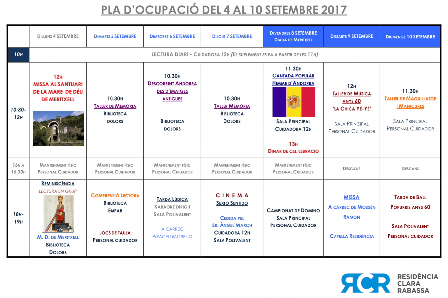 PLA OCUPACIÓ DEL 4 AL 10 DE SETEMBRE 2017