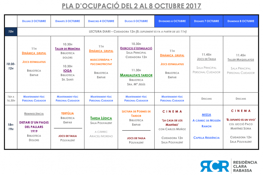 PLA OCUPACIÓ DEL 2 AL 8 OCTUBRE 2017