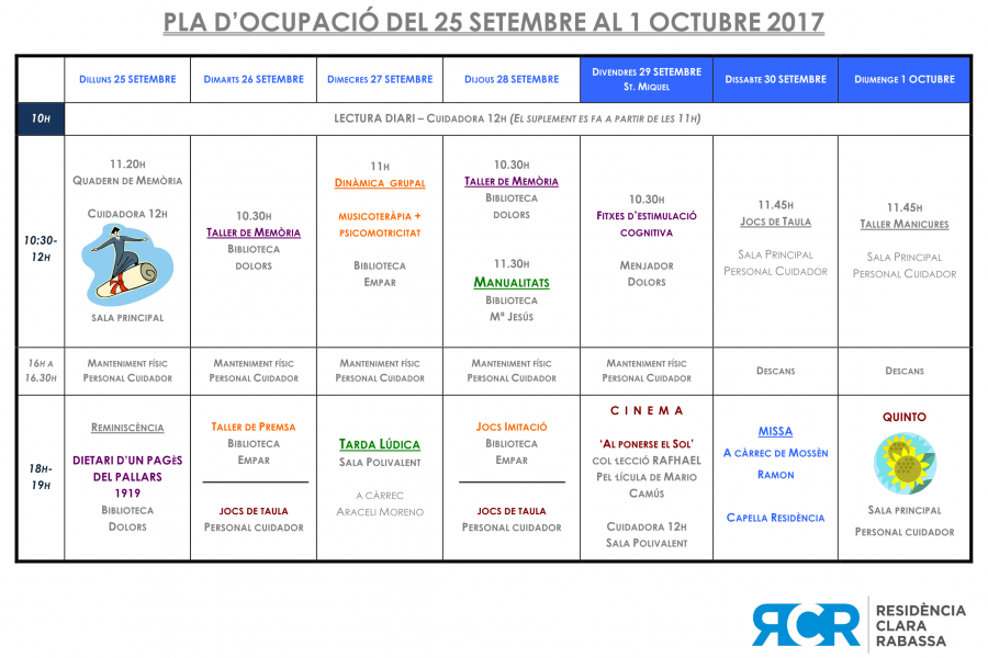 PLA OCUPACIÓ DEL 25 SETEMBRE AL 1 OCTUBRE 2017
