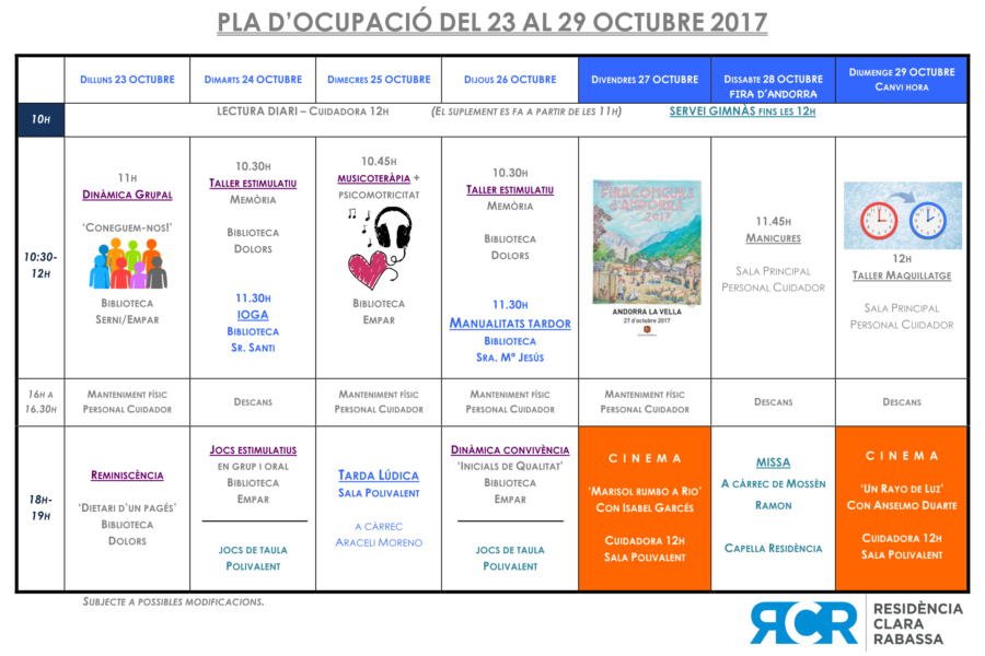 PLA OCUPACIÓ DEL 23 AL 29 OCTUBRE 2017