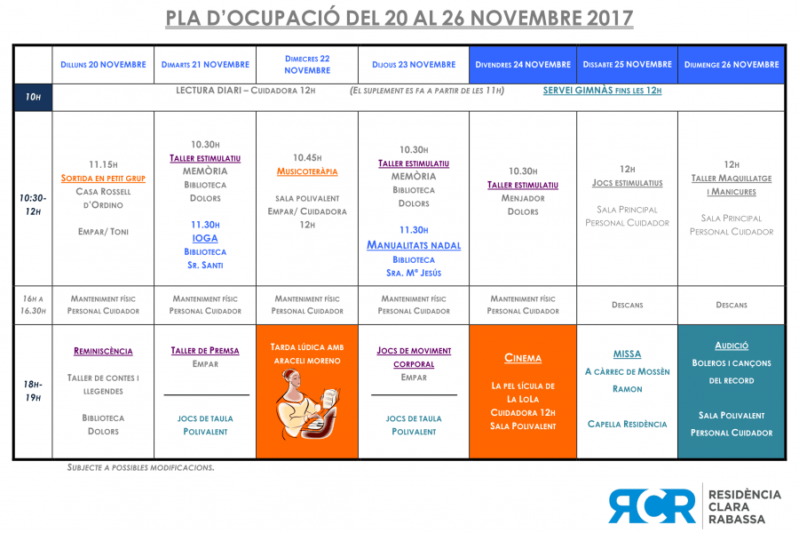 PLA OCUPACIÓ 20 AL 26 NOVEMBRE 2017
