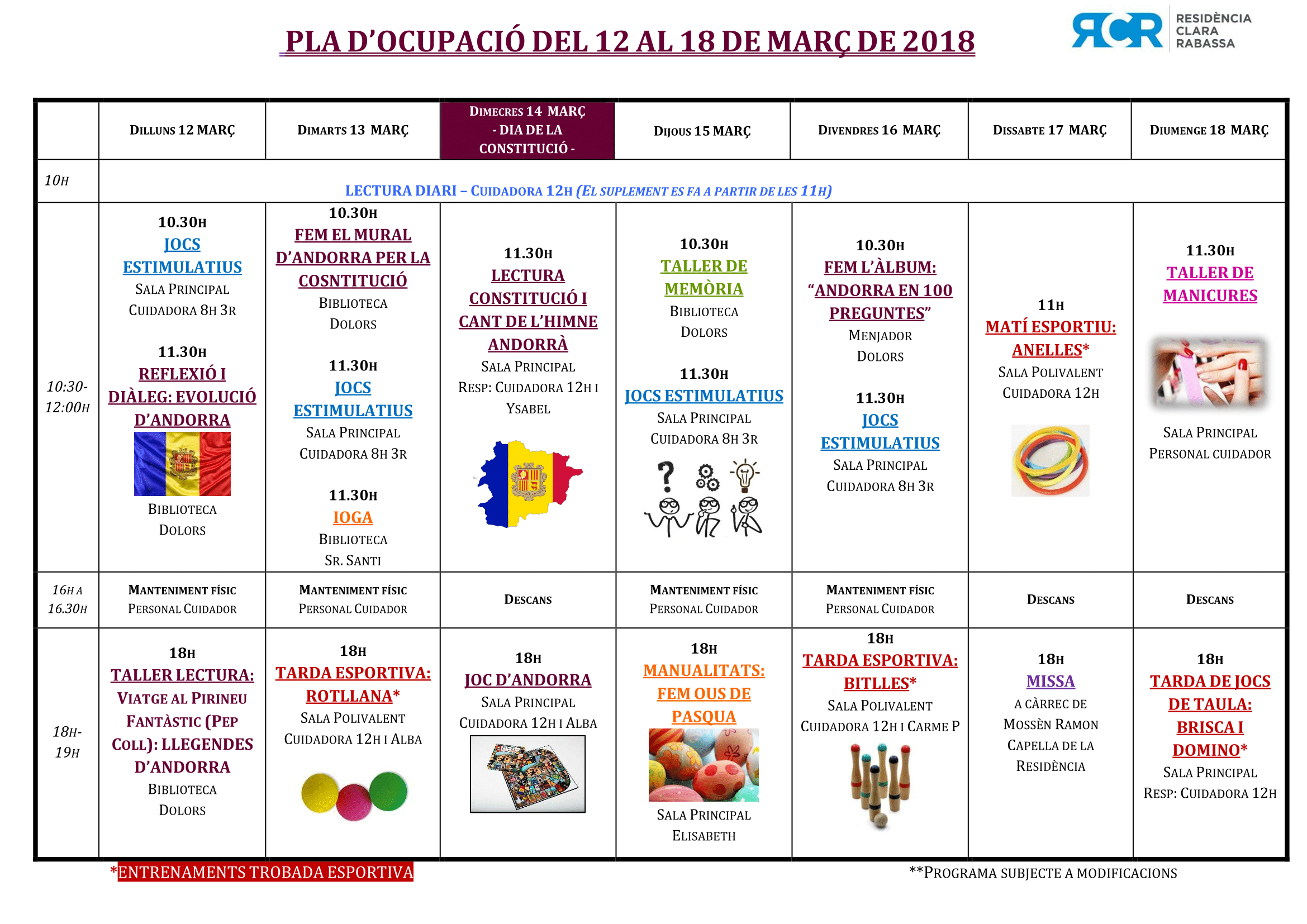 PLA D’OCUPACIÓ DEL 12 AL 18 DE MARÇ DE 2018