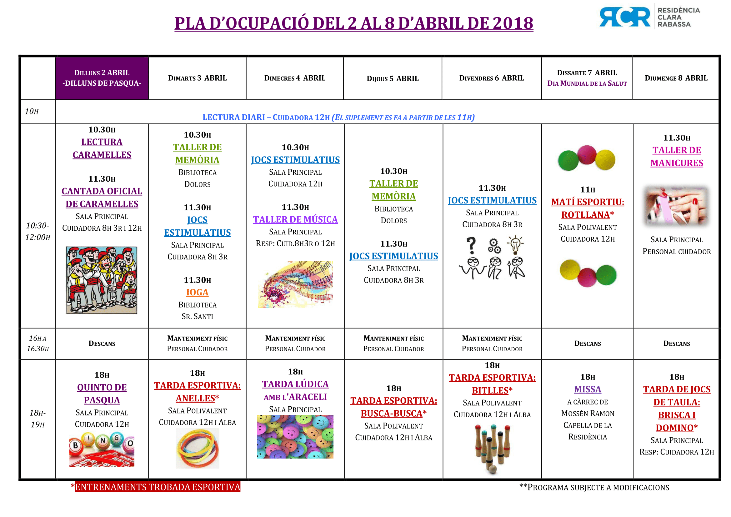 PLA D’OCUPACIÓ DEL 2 AL 8 D’ABRIL DE 2018