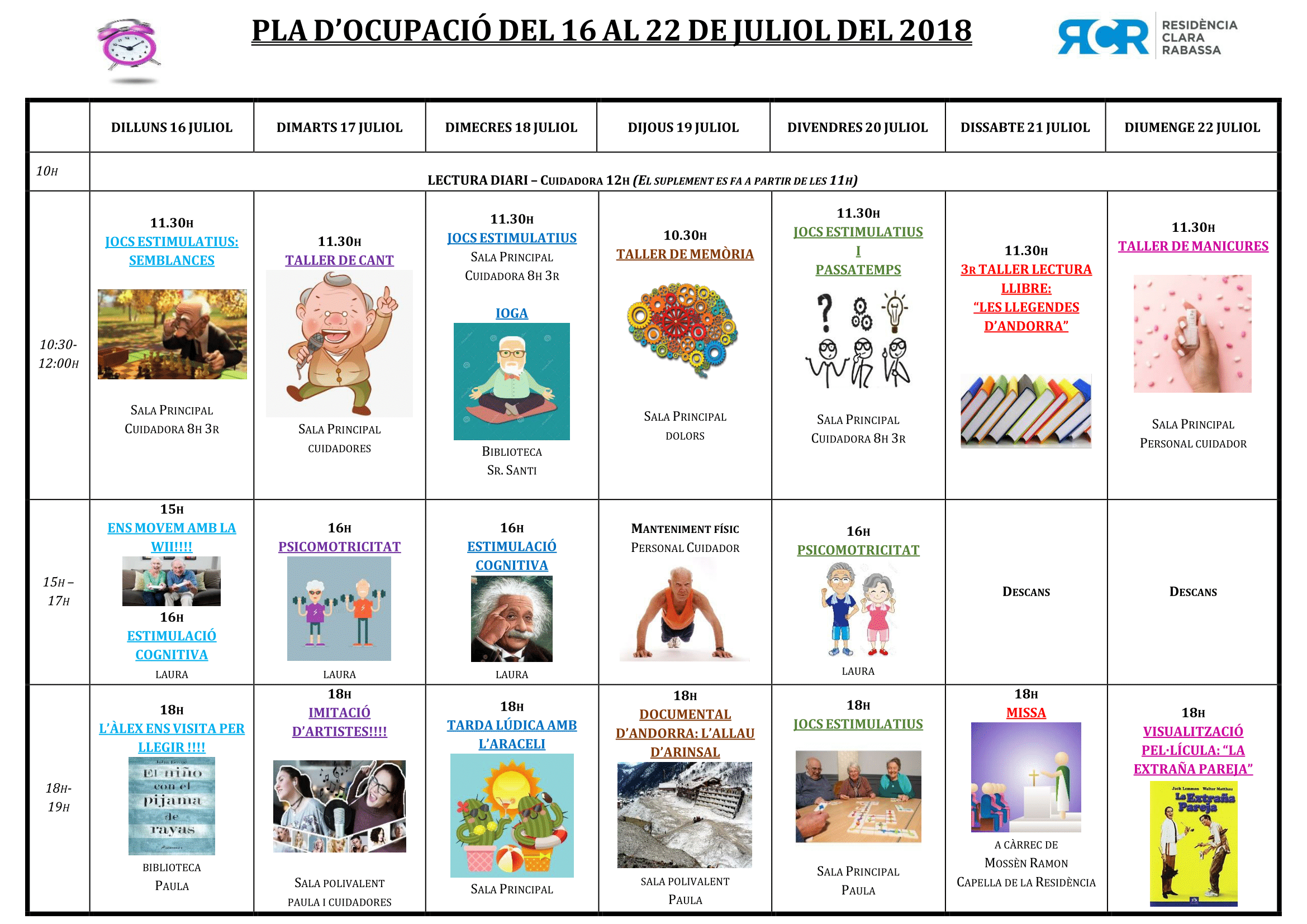 PLA OCUPACIÓ DEL 16 AL 22 DE JULIOL DE 2018