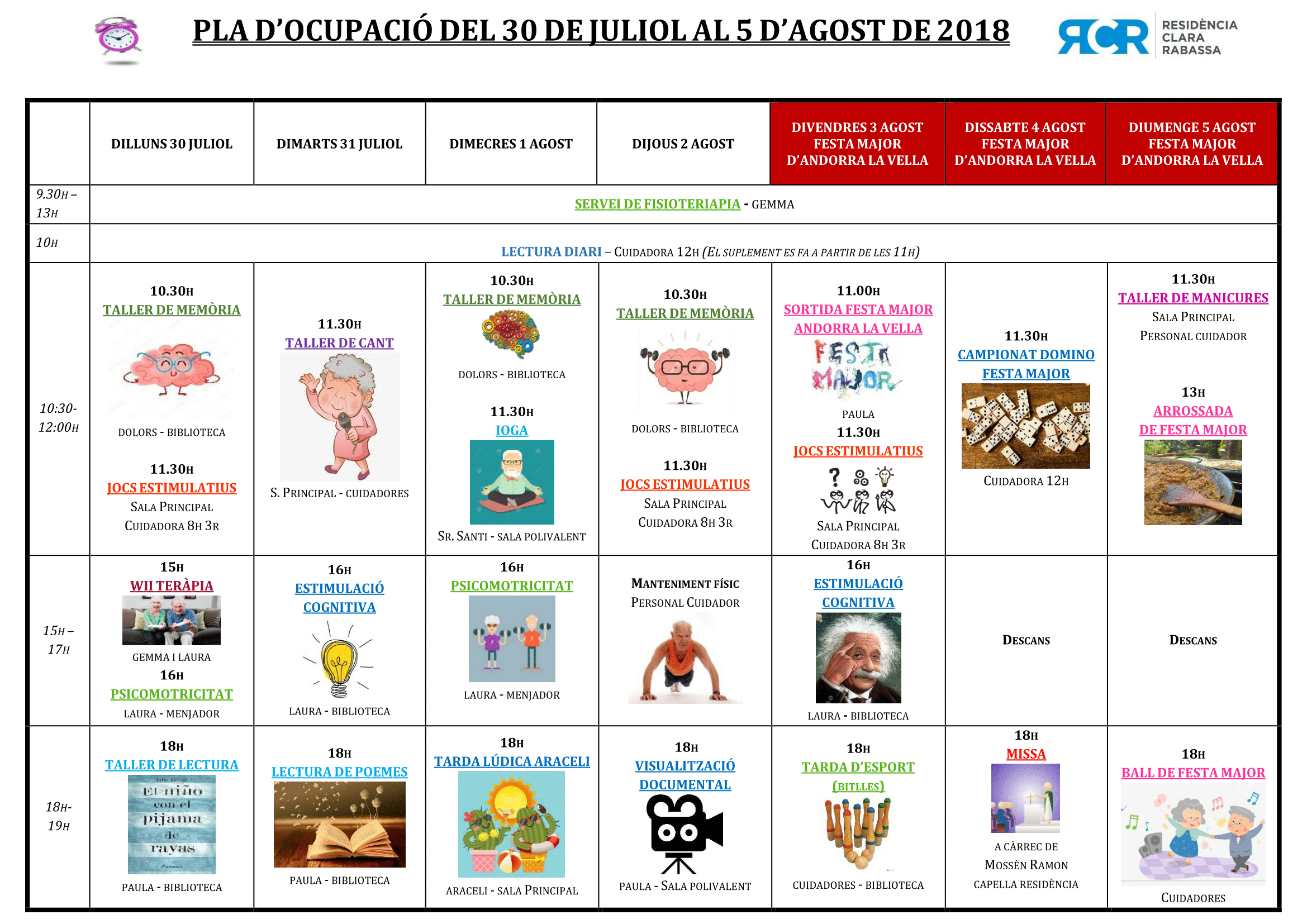PLA OCUPACIÓ DEL 30 DE JULIOL AL 5 D’AGOST DE 2018