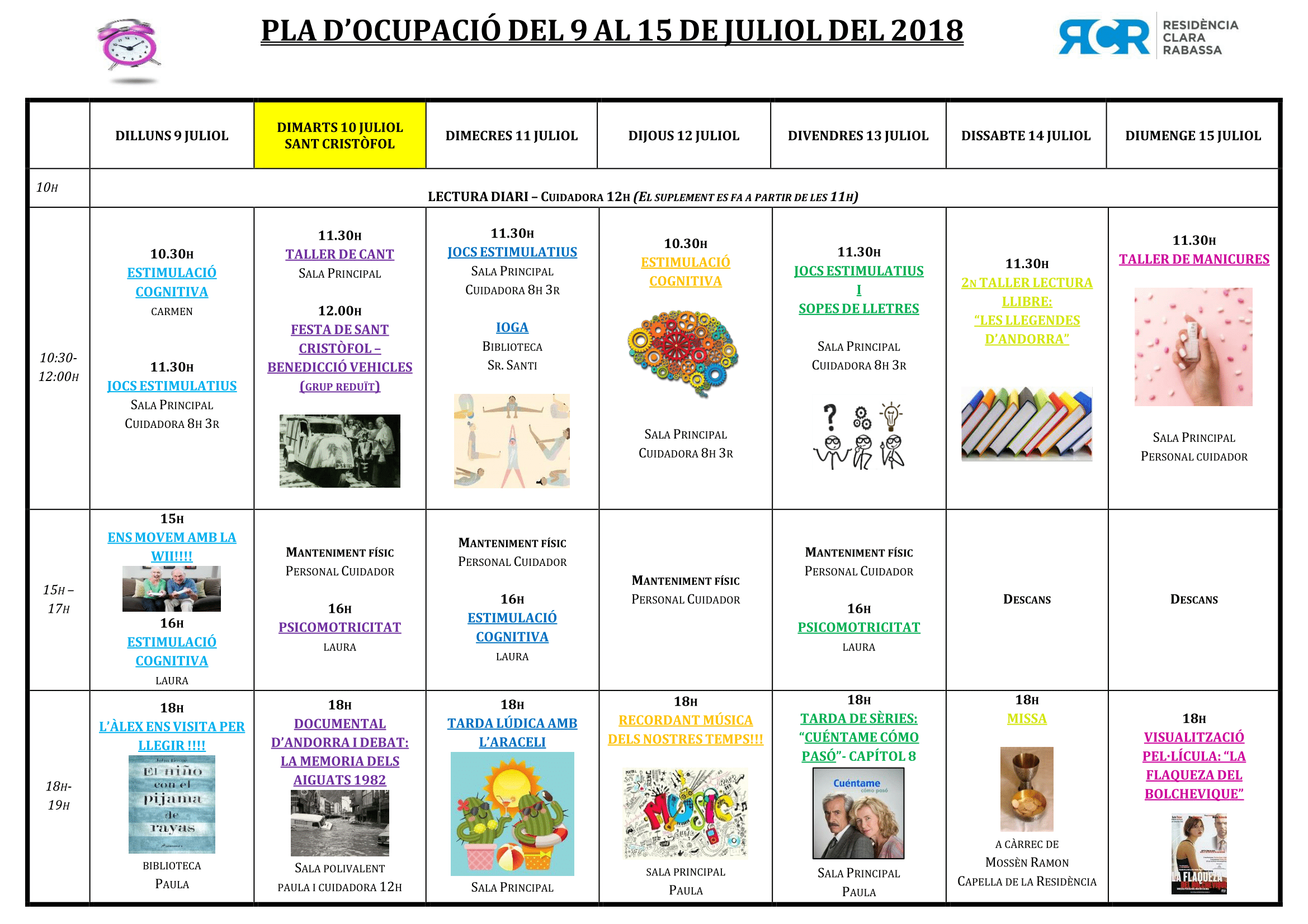 PLA D’OCUPACIÓ DEL 9 AL 15 DE JULIOL DEL 2018