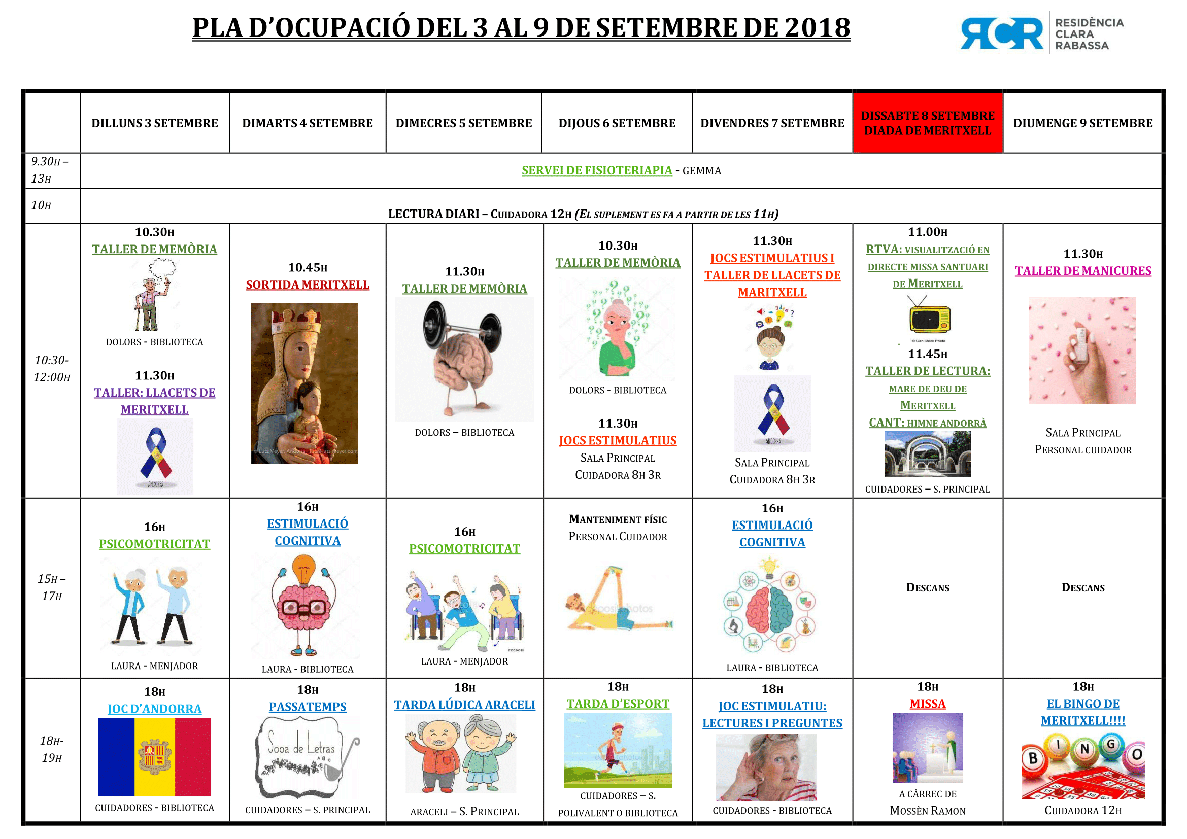 PLA OCUPACIÓ DEL 3 AL 9 DE SETEMBRE DE 2018