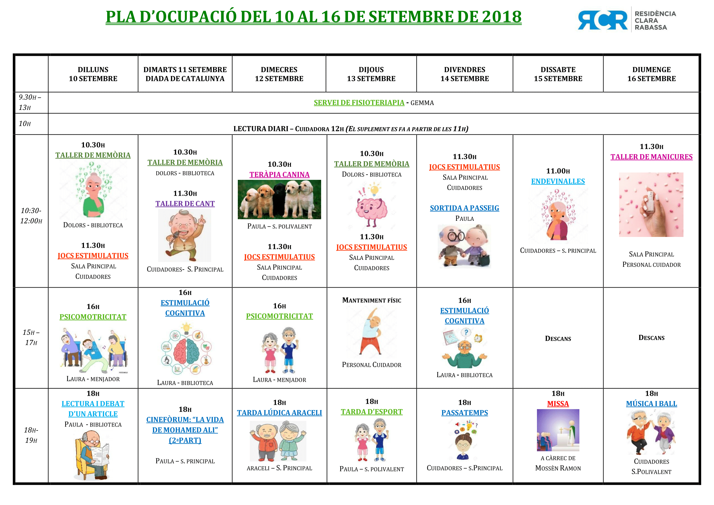 PLA D’OCUPACIÓ DEL 10 AL 16 DE SETEMBRE DE 2018