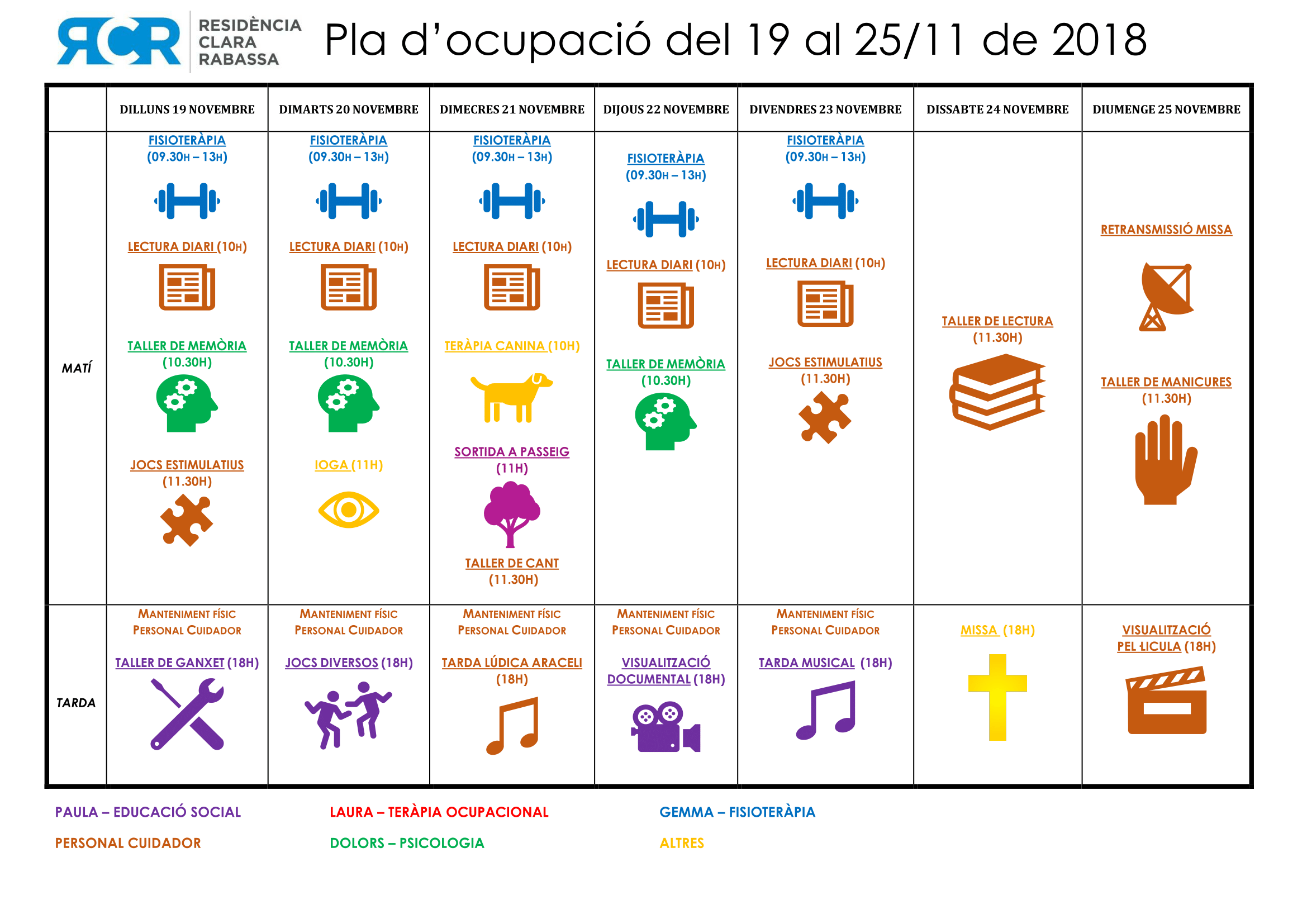 PLA D’OCUPACIÓ DEL 19 AL 25 DE NOVEMBRE DE 2018