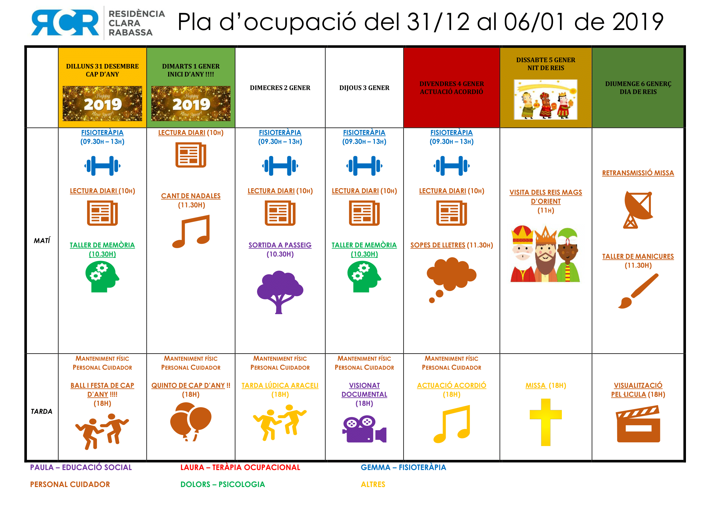 PLA OCUPACIÓ DEL 31 AL 6 DE GENER DE 2019