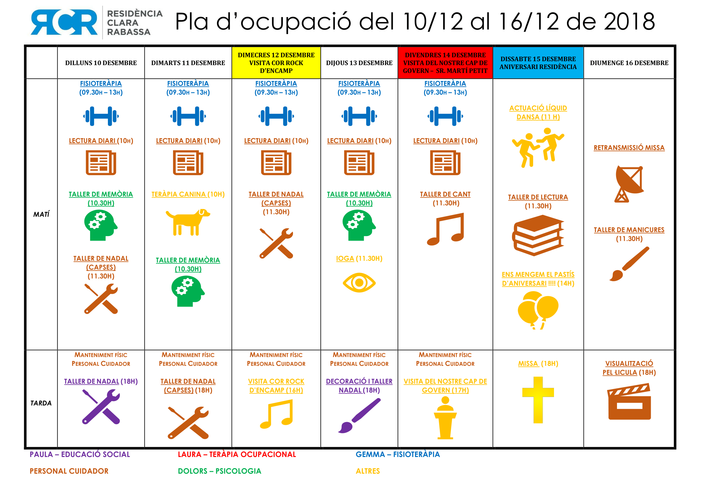 PLA OCUPACIÓ DEL 10 AL 16 DE DESEMBRE DE 2018